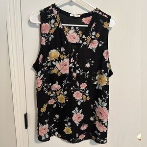 Maurices Black Floral Blouse with Pink and Yellow Accents